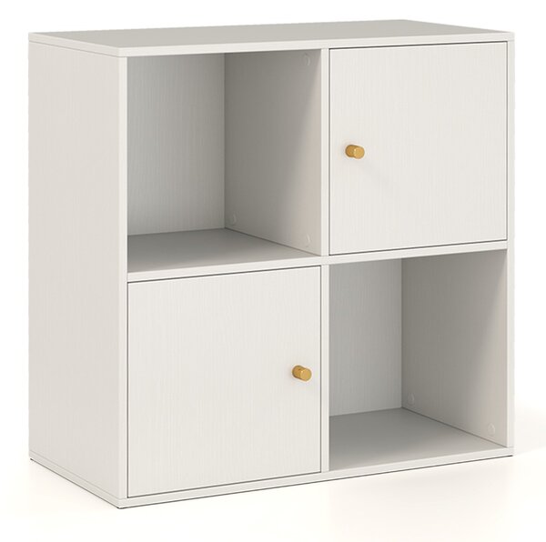 Costway Armadio mobile da conservazione 2 scomparti chiusi e 2 ripiani aperti, Armadio camera da letto da parete Bianco