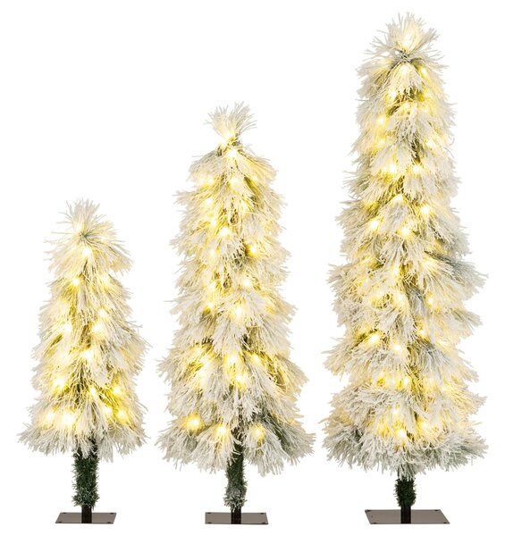Costway Alberi di Natale pre-illuminati con punte dei rami innevate, Set da 3 alberi di Natale artificiali da 90 cm 120 cm 150 cm