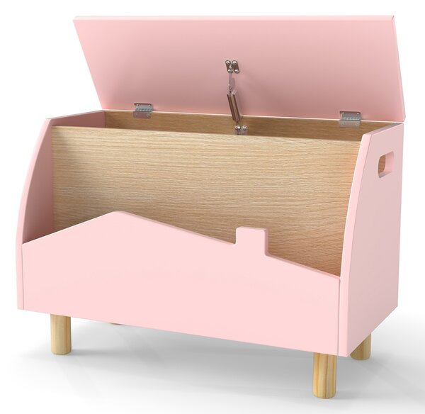 Costway Scatola dei giocattoli in legno con ripiano espositivo, Libreria per bambini con cerniera di sicurezza Rosa