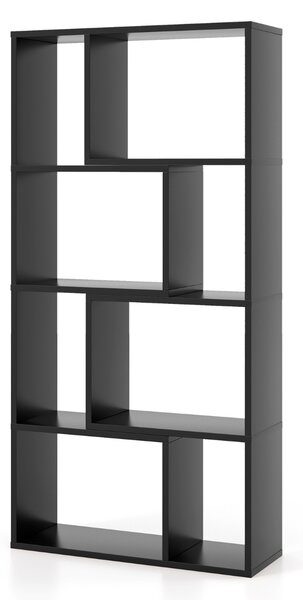 Costway Libreria geometrica a 4 ripiani da 120cm, Organizzatore di stoccaggio moderno con 8 cubi in legno per soggiorno Nero
