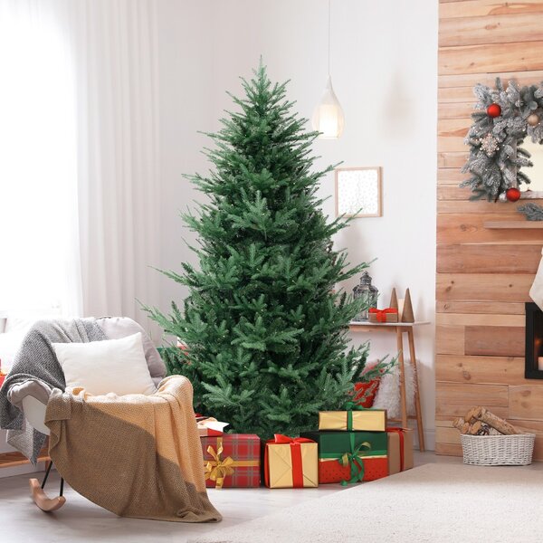 Costway Albero di natale artificiale 240 cm finto 1480 punte di rami, Albero di natale con 450 luci led bianche calde Verde