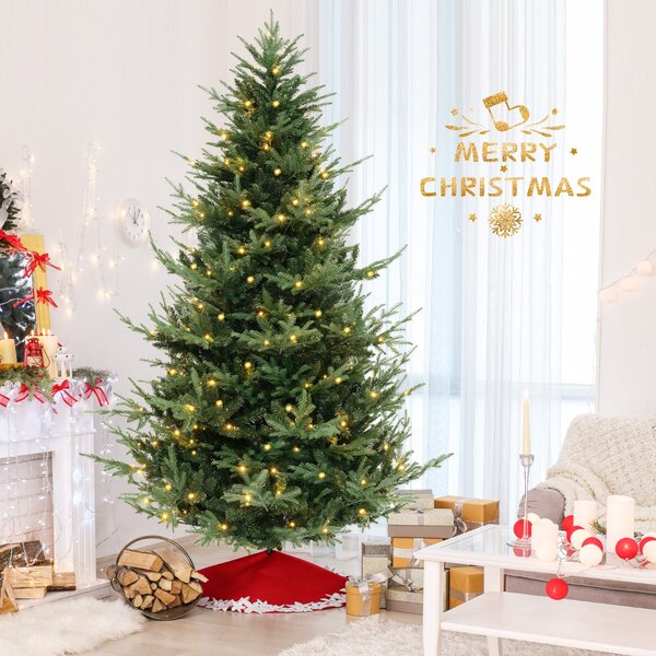 Costway Albero di natale artificiale 240 cm finto 1480 punte di rami, Albero di natale con 450 luci led bianche calde Verde