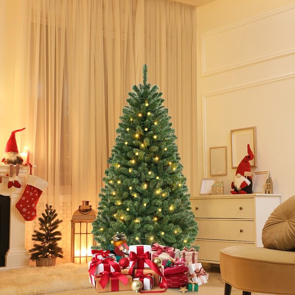 Costway Albero di natale da 180 cm artificiale 568 punte di rami in pvc, Albero di natale con 28 modalità di illuminazione e guanti Verde