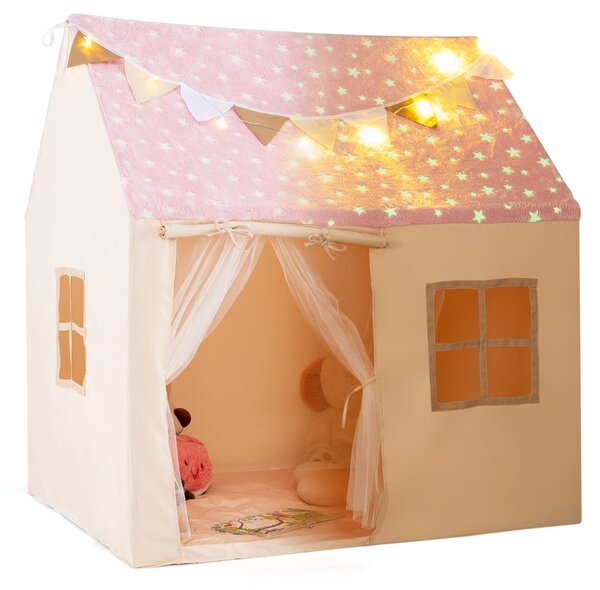 Costway Tenda da gioco per bambini per bambini 3+ anni, Grande casa da gioco con stelle luminescenti Rosa