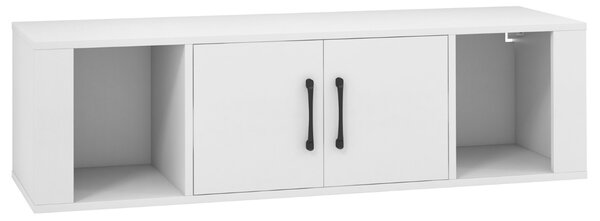 Costway Libreria a parete con 2 cubi e mobile per console multimediale per soggiorno, Armadietto sospeso a 2 ante Bianco