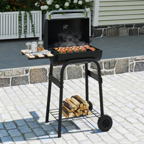 Costway Barbecue a carbone a botte portatile da esterno tavolo pieghevole laterale, Barbecue a carbone campeggio picnic Nero