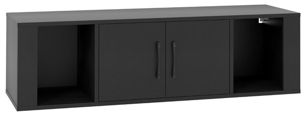 Costway Libreria a parete con 2 cubi e mobile per console multimediale per soggiorno, Armadietto sospeso a 2 ante Nero