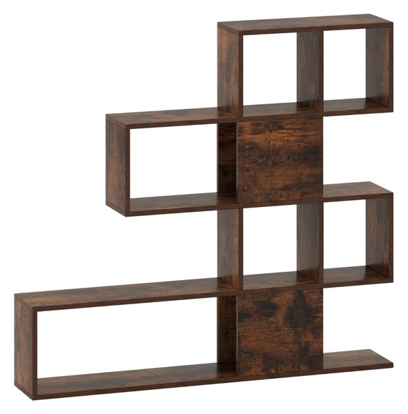Costway Libreria a forma di scala a 5 livelli con ante, Scaffale decorativo in legno per il soggiorno e l’ufficio Marrone scuro