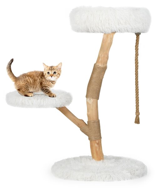 Costway Torre moderna per gatti in legno con piattaforme in iuta naturale, Albero per gatti 92 cm corda in iuta Bianco