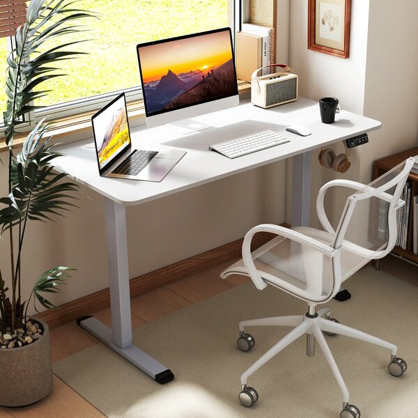 Costway Scrivania ergonomica sit-stand con memoria altezze e gancio per cuffie, Scrivania elettrica regolabile in altezza