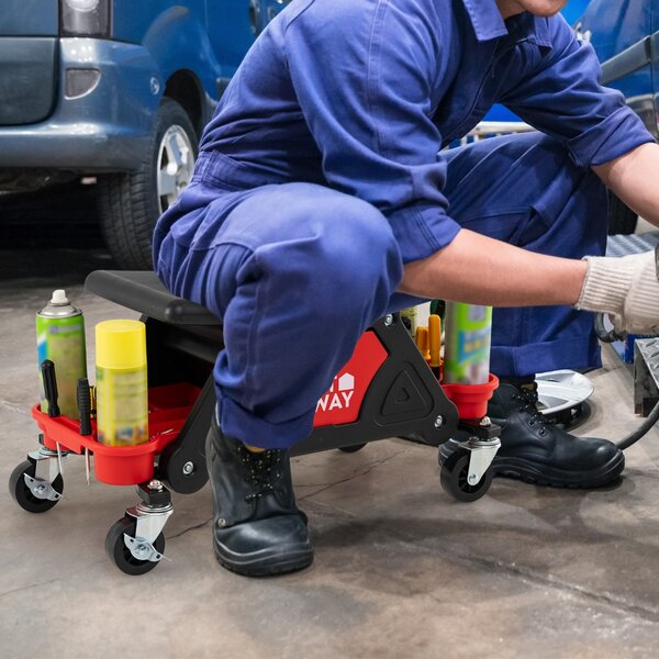 Costway Sgabello da meccanico con ruote pesante per garage con cassetto, Sgabello sedile automobilistico per riparazioni auto