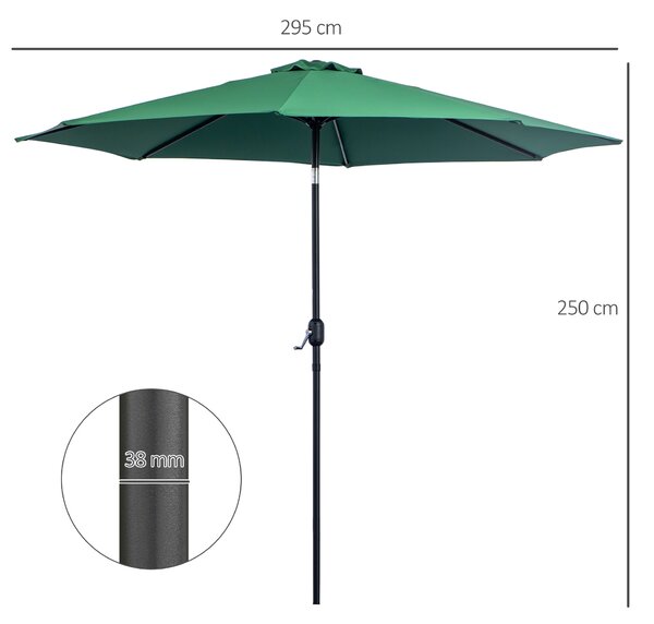 Outsunny Ombrellone da Giardino Φ295cm Inclinabile con Manovella in Metallo e Poliestere Verde|Aosom