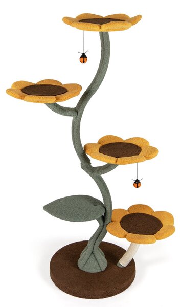 Costway Torre multifunzionale per gatti di girasole con 4 piattaforme a forma di fiore, Torre mobili arrampicata per gatti