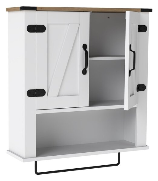 Costway Organizer da muro sopra il WC con ante a botte per lavanderia, Mobiletto da parete per bagno con porta asciugamani