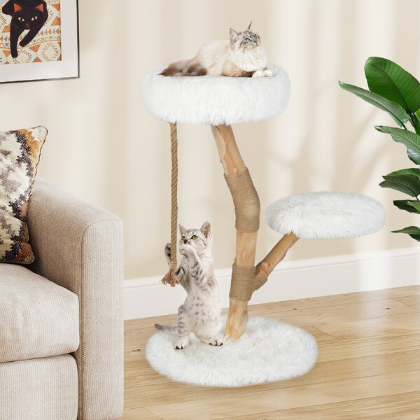 Costway Torre moderna per gatti in legno con piattaforme in iuta naturale, Albero per gatti 92 cm corda in iuta Bianco