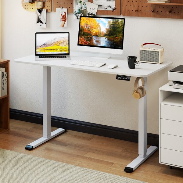 Costway Scrivania ergonomica sit-stand con memoria altezze e gancio per cuffie, Scrivania elettrica regolabile in altezza