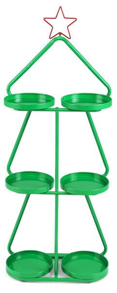 Costway Supporto per piante di natale a forma di alberocon stella rossa e vassoi per stoccaggio, Supporto per decorazioni festive