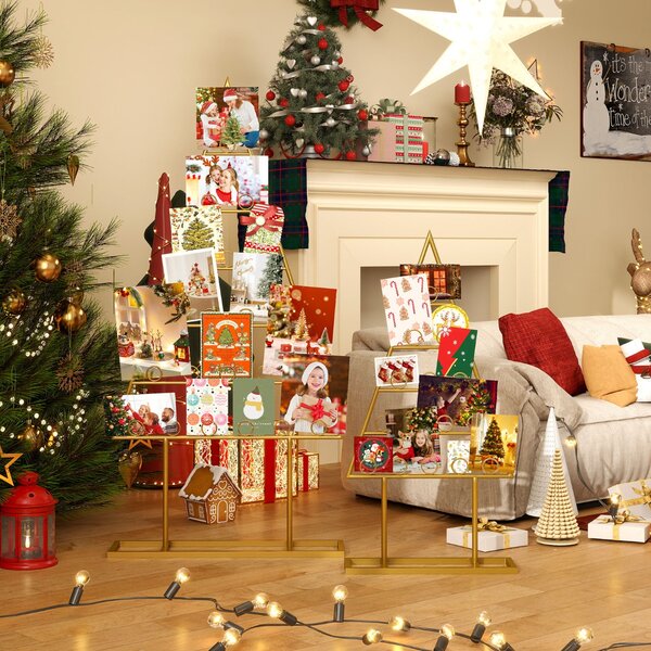 Costway Portacarte supporto per foto a forma di albero di natale con clip rotonde, Portacarte portaoggetti in metallo da appendere