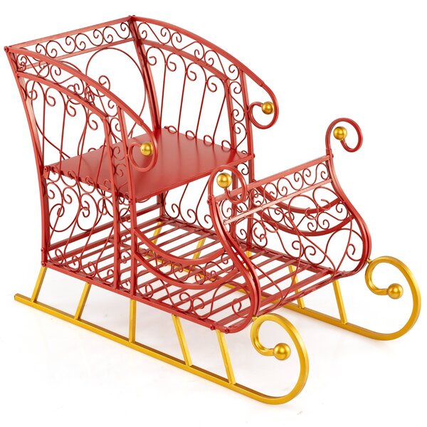 Costway Cestino slitta di babbo natale in metallo per natale decorazione natalizia per casa, Cestino slitta decorativa festiva
