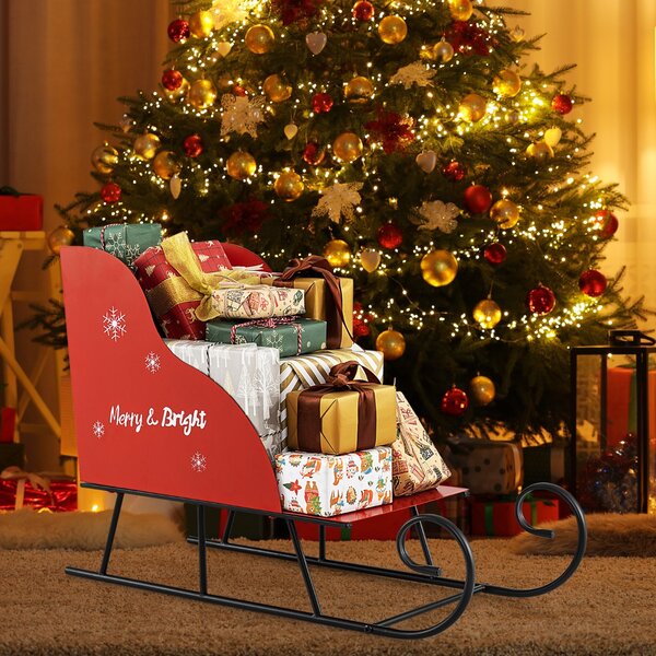 Costway Cestino slitta di babbo natale in metallo per natale per casa ufficio carnevale, Cestino decorazione festiva slitta carrello
