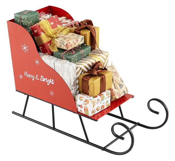 Costway Cestino slitta di babbo natale in metallo per natale per casa ufficio carnevale, Cestino decorazione festiva slitta carrello