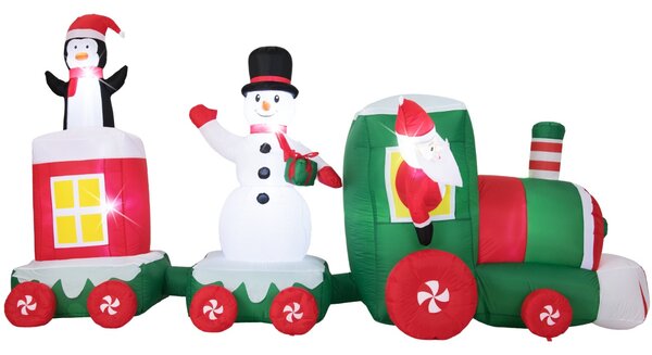 Costway Treno gonfiabile di natale grande decorazione natalizia per giardino e cortile, Treno babbo natale alla guida con pupazzo di neve