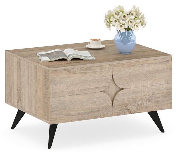 Costway Tavolino da caffè moderno con scomparti aperti e 3 cassetti, Tavolino centrale in legno per soggiorno e camera da letto