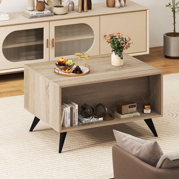 Costway Tavolino da caffè moderno con scomparti aperti e 3 cassetti, Tavolino centrale in legno per soggiorno e camera da letto