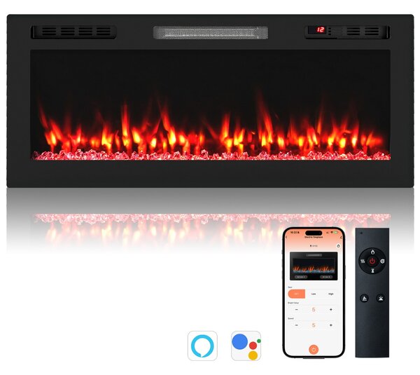 Costway Caminetto elettrico con 12 colori per la fiamma e 5 livelli di luminosità, Riscaldatore con controllo tramite APP e telecomando