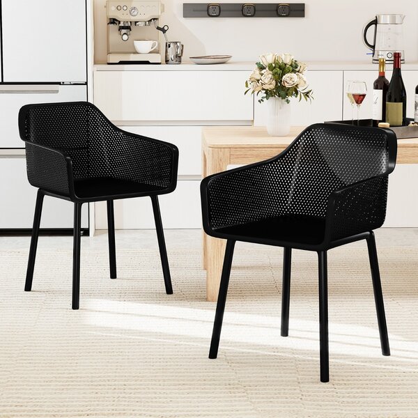 Costway Set 2 sedie da pranzo moderne in plastica con gambe resistenti, Sedie da pranzo da cucina con schienale traspirante in rete