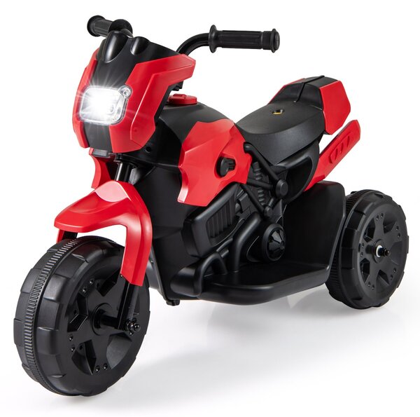 Costway Moto per bambini a 3 ruote 6v con fari led ha pedale a piedi, Moto per bambini è un veicolo elettrico da 37 a 72 mesi Rosso