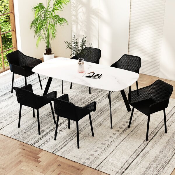 Costway Set 2 sedie da pranzo moderne in plastica con gambe resistenti, Sedie da pranzo da cucina con schienale traspirante in rete