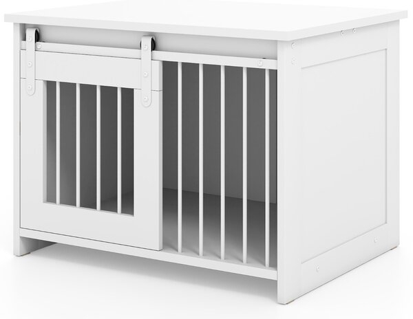 Costway Cuccia per cani gabbia in legno con ampio piano superiore e porta scorrevole, Cuccia moderna di piccola Bianco