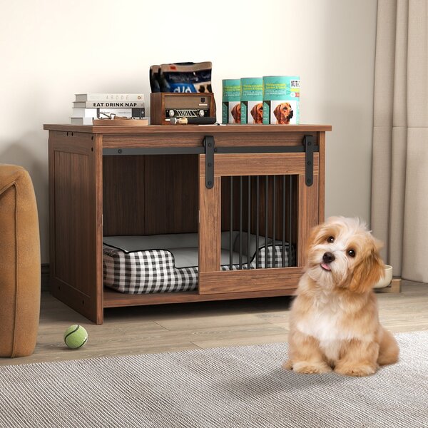 Costway Cuccia per cani gabbia in legno con ampio piano superiore e porta scorrevole, Cuccia moderna di piccola Marrone