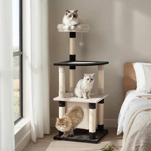 Costway Albero per gatti a più livelli torre alta per gatti con tiragraffi in sisal e tavole, Albero per gatti posatoio imbottito in cima Beige