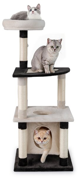Costway Albero per gatti a più livelli torre alta per gatti con tiragraffi in sisal e tavole, Albero per gatti posatoio imbottito in cima Beige