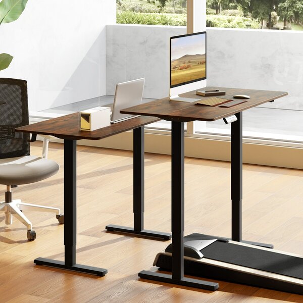 Costway Scrivania elettrica ergonomica con 3 memorie di altezza e protezione anti-collisione, Scrivania regolabile in altezza Marrone