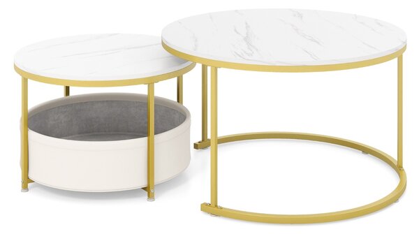 Costway Tavolini da caffè set di 2 tavolini da caffè rotondi tavolini cocktail circolari con cestino, Tavolini da caffè soggiorno e camera da letto