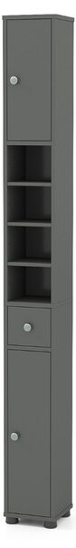 Costway Armadio da bagno alto slim con 1 cassetto di stoccaggio, Armadio da bagno 5 ripiani regolabili struttura antiscivolo Grigio