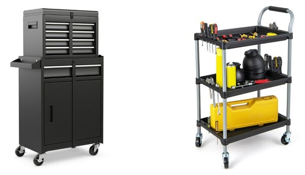 Costway Cassettiera portautensili a 5 cassetti e carrello utensili a 3 strati, Cassettiera portautensili rotante e carrello organizzatore di utensili