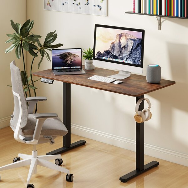 Costway Scrivania elettrica ergonomica con 3 memorie di altezza e protezione anti-collisione, Scrivania regolabile in altezza Marrone