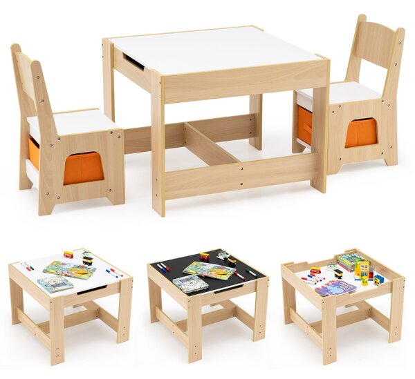 Costway Set tavolo e sedie per bambini piano doppio superficie smontabile, Tavolo scrivania per bambini per disegnare