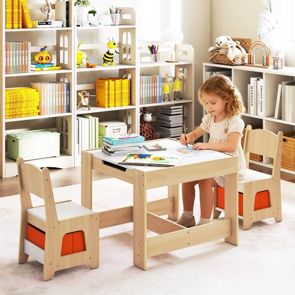 Costway Set tavolo e sedie per bambini piano doppio superficie smontabile, Tavolo scrivania per bambini per disegnare