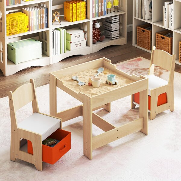 Costway Set tavolo e sedie per bambini piano doppio superficie smontabile, Tavolo scrivania per bambini per disegnare