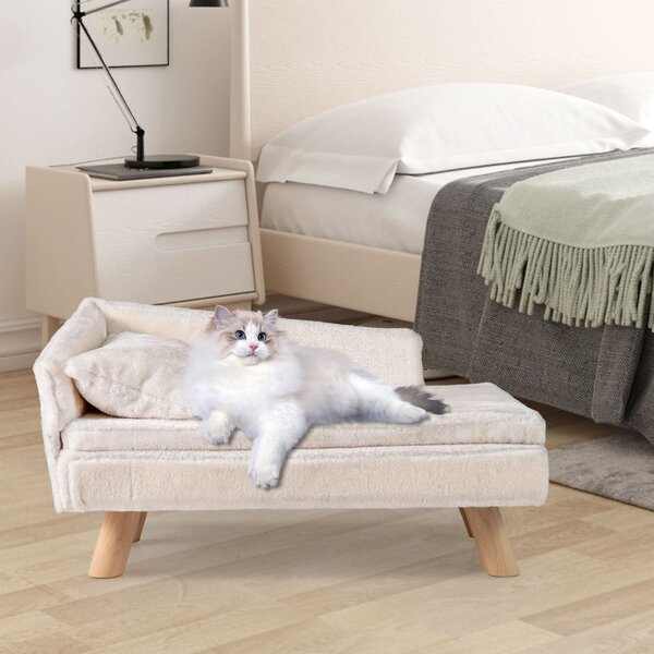 Costway Divanetto per animali letto elevato cani taglia media e piccola, Divanetto per animali schienale alto sedia per gatti interno Bianco