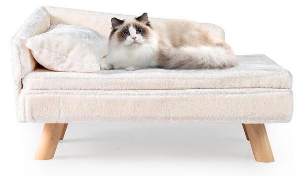 Costway Divanetto per animali letto elevato cani taglia media e piccola, Divanetto per animali schienale alto sedia per gatti interno Bianco