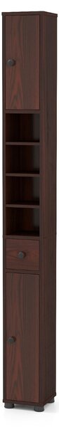 Costway Armadio da bagno alto slim con 1 cassetto di stoccaggio, Armadio da bagno 5 ripiani regolabili struttura antiscivolo Marrone scuro