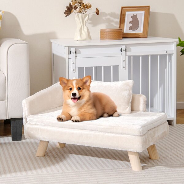 Costway Divanetto per animali letto elevato cani taglia media e piccola, Divanetto per animali schienale alto sedia per gatti interno Bianco