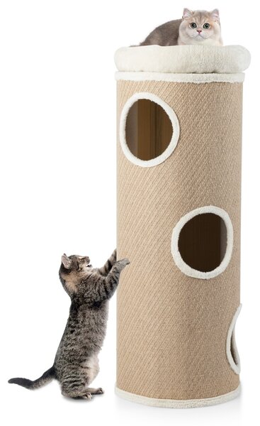Costway Casa per gatti a 4 piani con letto a caverna elevato, Tavoletta per graffi e altro ideale per più gatti Marrone