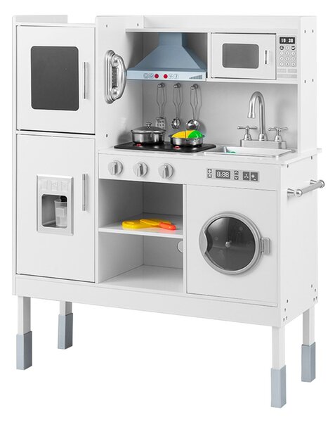 Costway Cucinetta per bambini con cappa macchina del ghiaccio telefono, Cucina con luci e suoni realistici per bambini Bianco